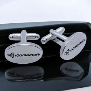 GROOMSMAN Wedding Cufflinks Silver Engraved Bridal Party Formal Tuxedo Cuff Link